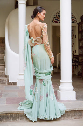 Sage green concept sari and bralette