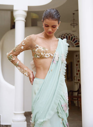 Sage green concept sari and bralette