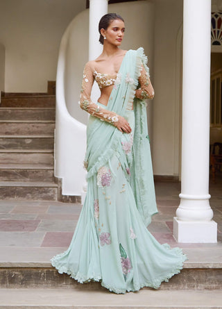 Sage green concept sari and bralette