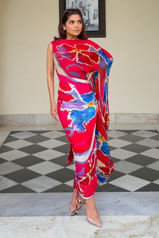 Kathy Ikat Pleat Sari Kaftan Dress by Saaksha & Kinni, available on Indiaspopup.com