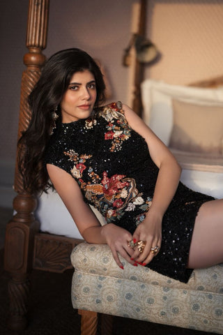 Midnight Bloom Sequin Mini Dress