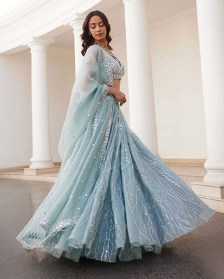 Powder blue organza lehenga set