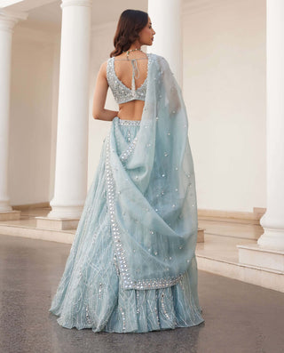 Powder blue organza lehenga set