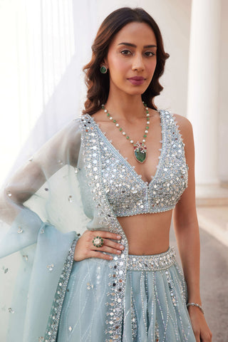Powder blue organza lehenga set