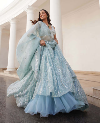 Powder blue organza lehenga set