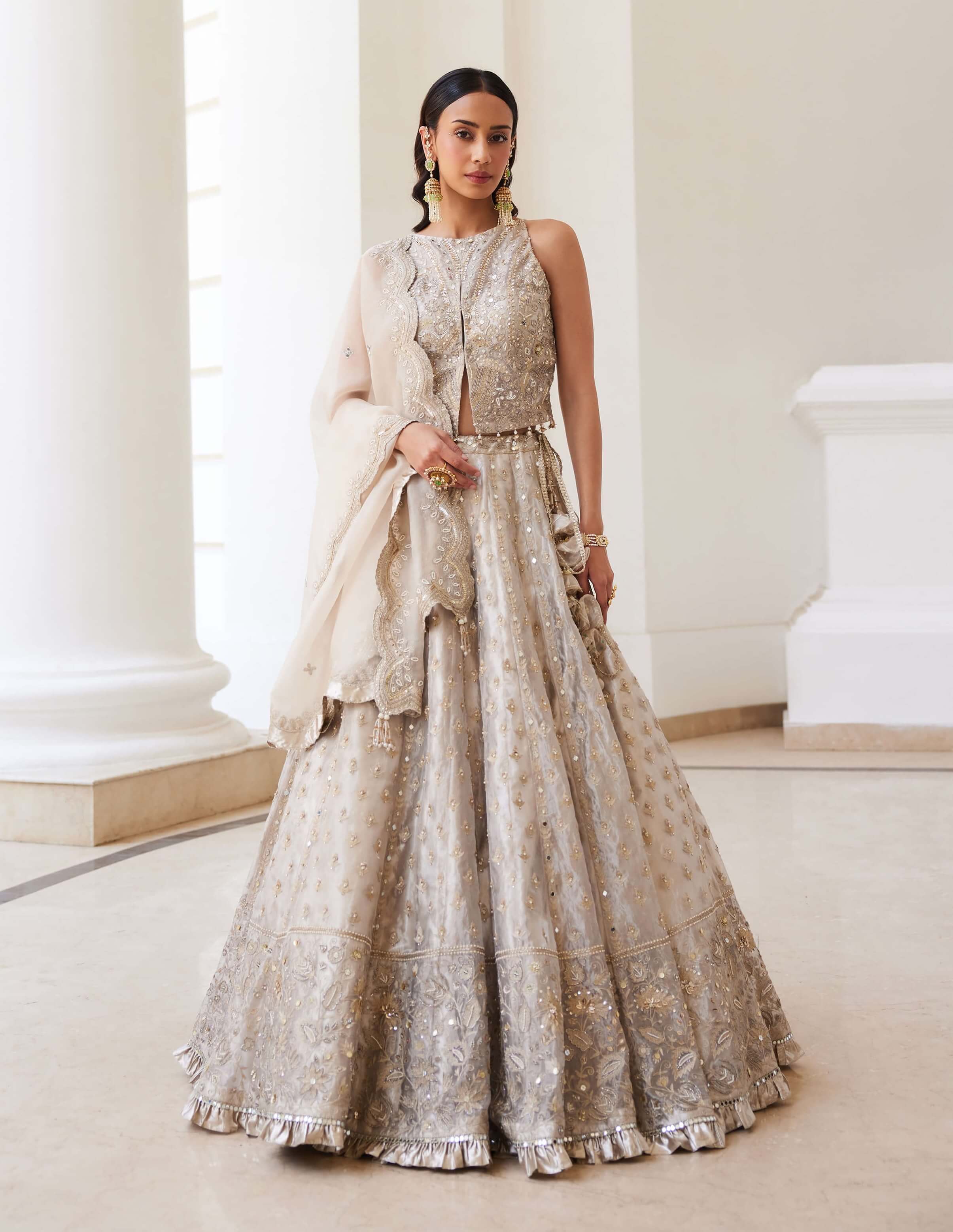 Ivory Gold Tissue Lehenga Set S Ivory Gold Tissue Lehenga Set S