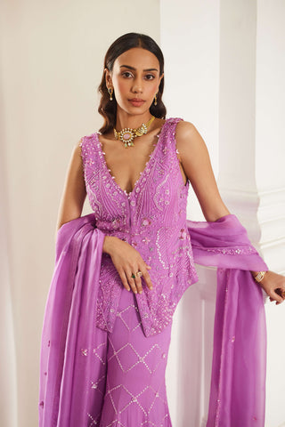 Bubblegum pink tonal peplum sharara set