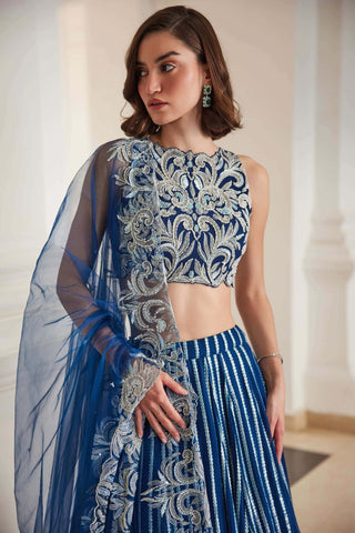 Teal blue gota embroidered lehenga set