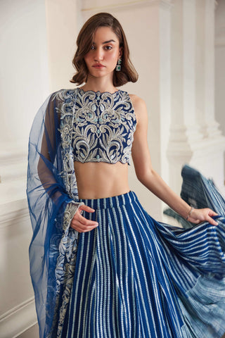 Teal blue gota embroidered lehenga set