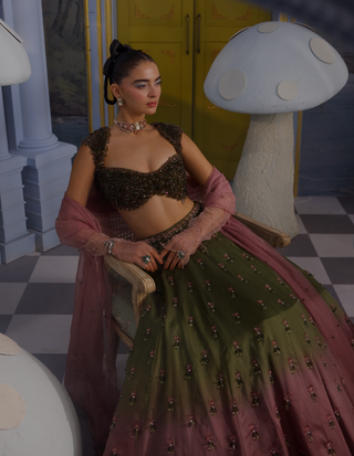 Luisa olive crystal skirt set