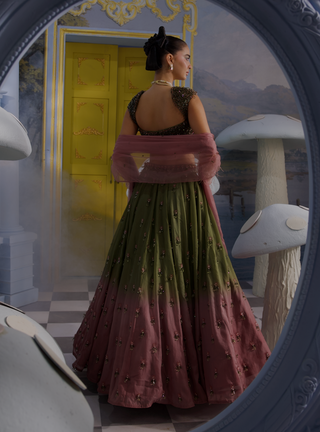 Luisa olive crystal skirt set
