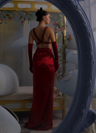 Isabela red sangria embellished bustier with skirt