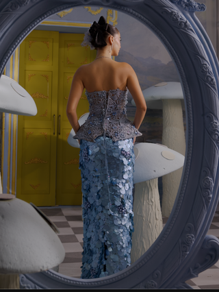 Opal iceberg blue embellished corset with skirt