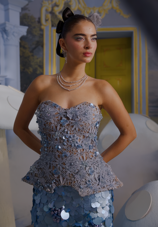 Opal iceberg blue embellished corset with skirt