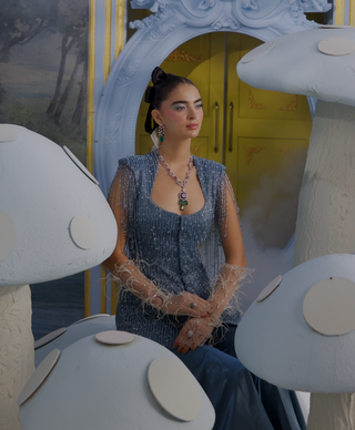 Stardust powder blue embellished blazer with sharara