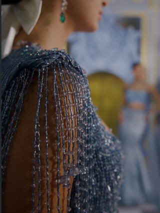 Stardust powder blue embellished blazer with sharara