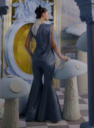 Stardust powder blue embellished blazer with sharara
