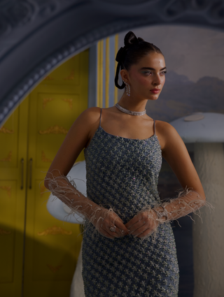 Dewdrop iceberg blue crystal maxi dress