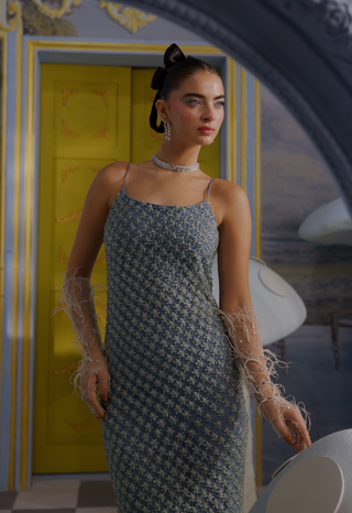 Dewdrop iceberg blue crystal maxi dress