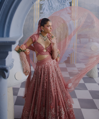 Charlotte blush pink gaji embroidered lehenga set