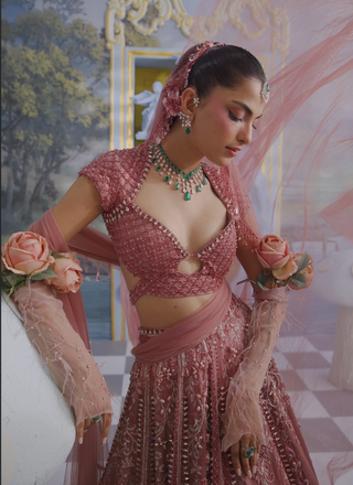 Charlotte blush pink gaji embroidered lehenga set