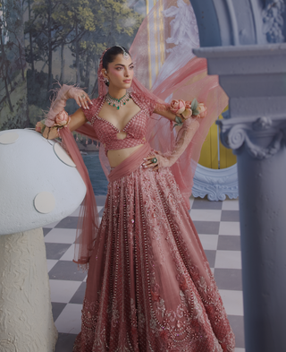 Charlotte blush pink gaji embroidered lehenga set