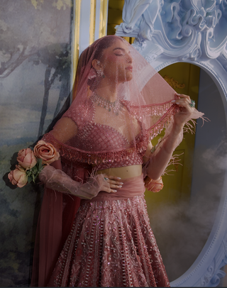 Charlotte blush pink gaji embroidered lehenga set