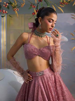 Rapunzel baby pink textured bustier with skirt