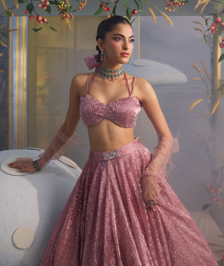 Rapunzel baby pink textured bustier with skirt
