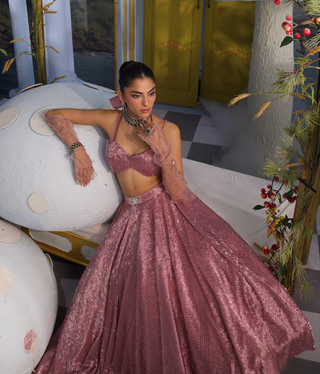 Rapunzel baby pink textured bustier with skirt