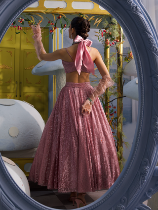 Rapunzel baby pink textured bustier with skirt