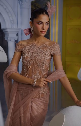 Erika champagne lace corset with sari