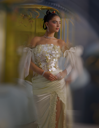Fiona light yellow pastel corset with drape skirt