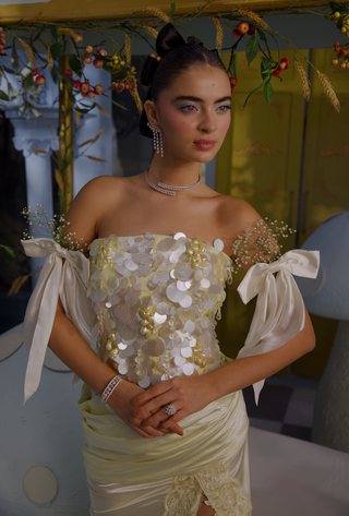 Fiona light yellow pastel corset with drape skirt