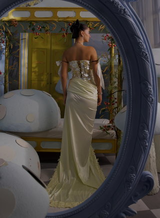 Fiona light yellow pastel corset with drape skirt