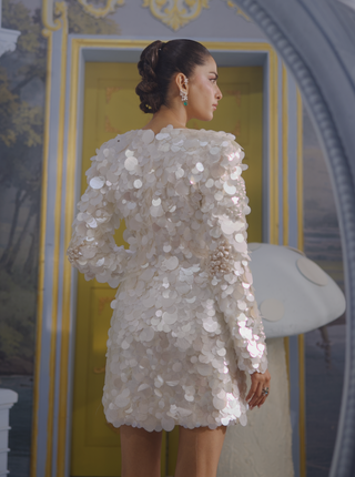Pearl white embellished short dress