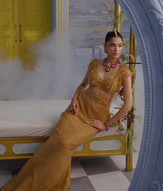 Erika beige gold embellished skirt set
