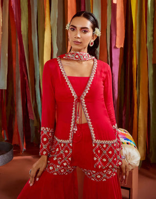 Sanya Gulati-Hot Pink Jacket And Sharara Set-INDIASPOPUP.COM