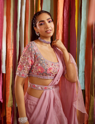 Sanya Gulati-Mauve Ruffle Draped Saree Set-INDIASPOPUP.COM