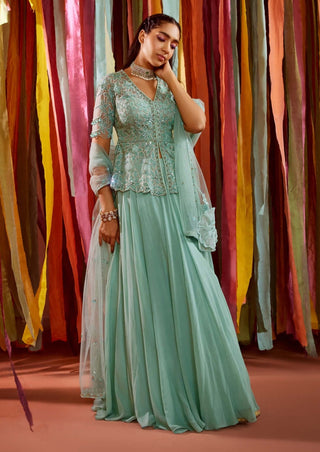 Sanya Gulati-Mint Green Peplum And Skirt Set-INDIASPOPUP.COM