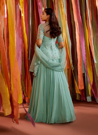 Sanya Gulati-Mint Green Peplum And Skirt Set-INDIASPOPUP.COM