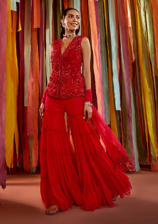 Sanya Gulati-Hot Pink Floral Kurta And Sharara Set-INDIASPOPUP.COM