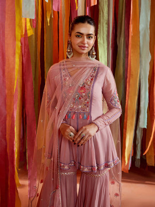 Sanya Gulati-Mauve Embroidered Kurta And Sharara Set-INDIASPOPUP.COM