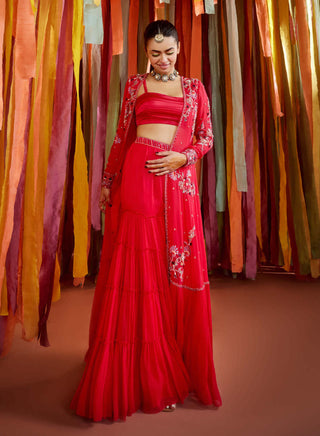 Sanya Gulati-Hot Pink Embroidered Cape Sharara Set-INDIASPOPUP.COM