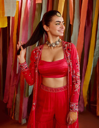 Sanya Gulati-Hot Pink Embroidered Cape Sharara Set-INDIASPOPUP.COM