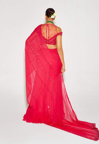 Sanya Gulati-Hot Pink Tonal Saree Palazzo Set-INDIASPOPUP.COM