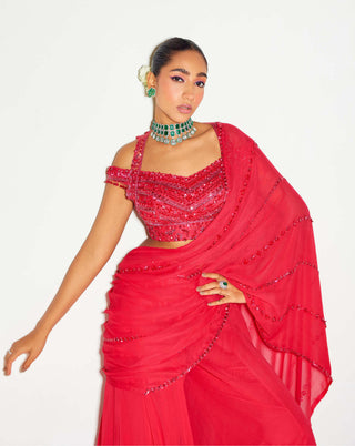 Sanya Gulati-Hot Pink Tonal Saree Palazzo Set-INDIASPOPUP.COM