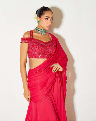 Sanya Gulati-Hot Pink Tonal Saree Palazzo Set-INDIASPOPUP.COM