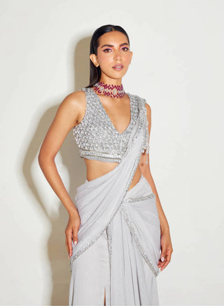 Sanya Gulati-Grey Slit Sari And Blouse-INDIASPOPUP.COM