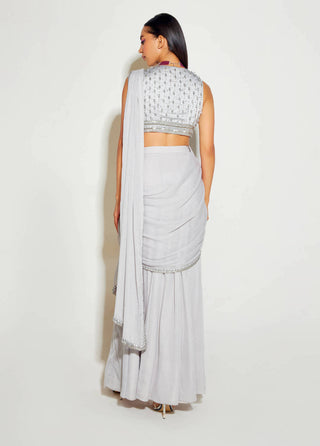 Sanya Gulati-Grey Slit Sari And Blouse-INDIASPOPUP.COM